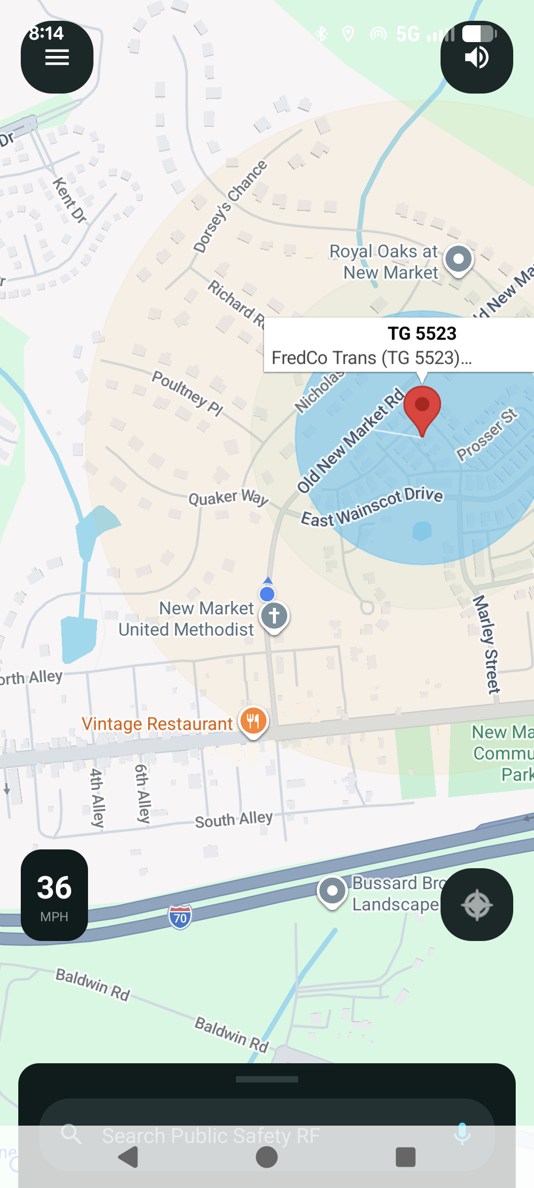 Foxhunt map view showing a geolocated transmission pin