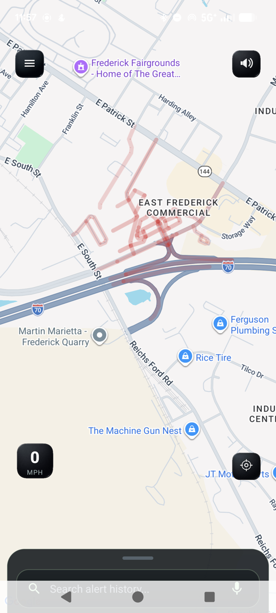 Pink road stripes near Frederick Fairgrounds