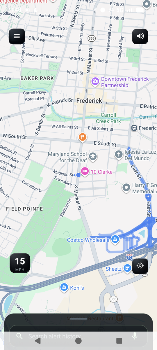 Blue road stripes along I-70 corridor