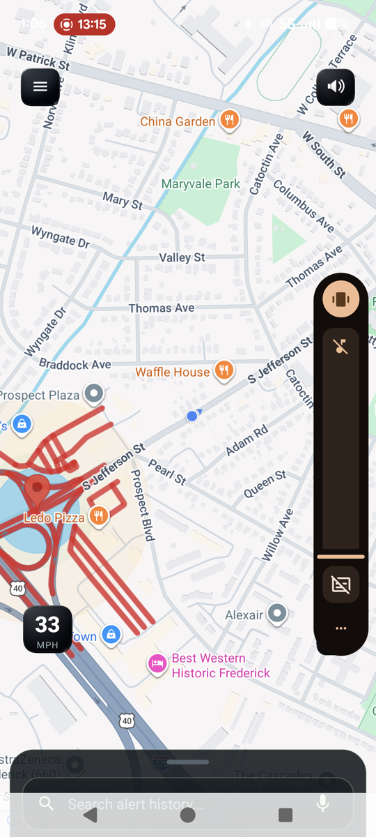 Red road stripes showing fire activity near US-40